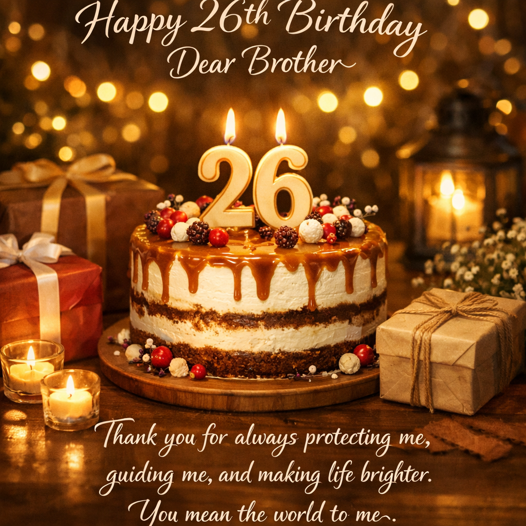 happy 26th birthday dear brother
hank you for always protecting me, guiding me, and making life brighter. You mean the world to me.’ realistic style, soft lighting, heartfelt mood, high quality.”