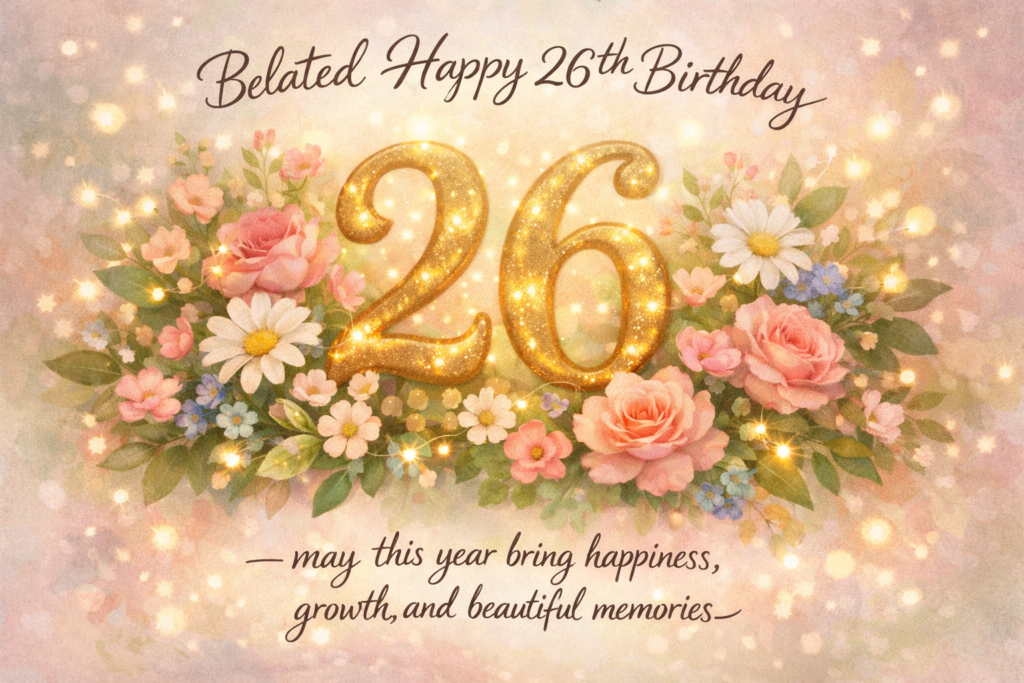 ‘Belated Happy 26th Birthday — may this year bring happiness, growth, and beautiful memories’,