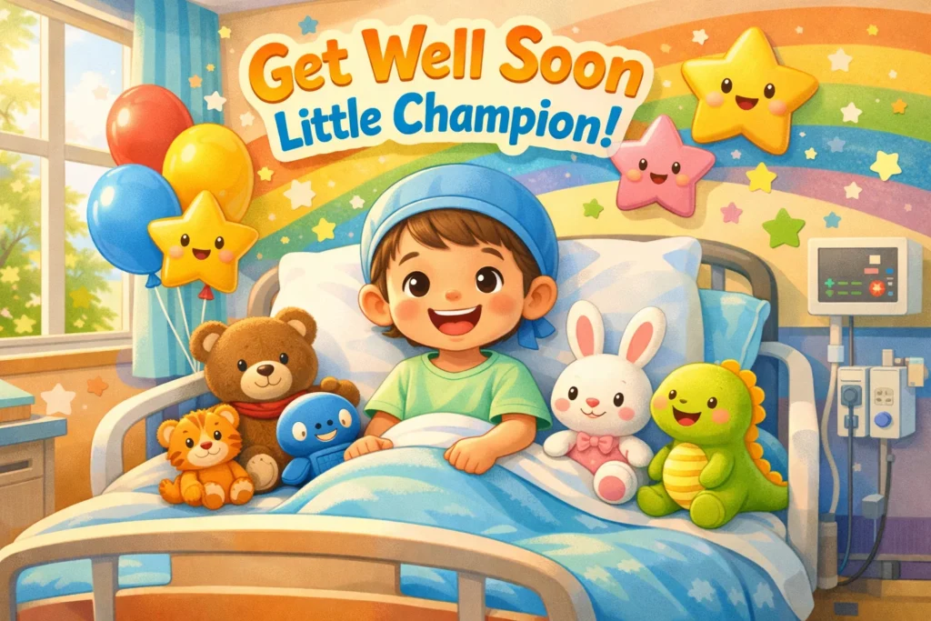 speedy recovery wishes for kids
get well soon little champion