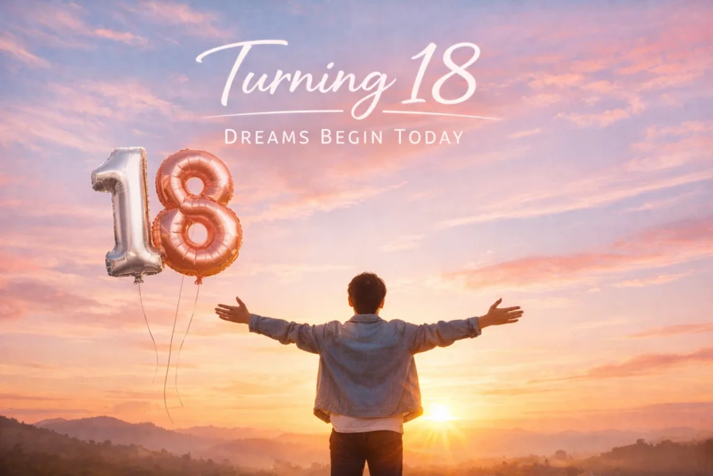Inspirational turning 18 birthday wishes with sunrise background