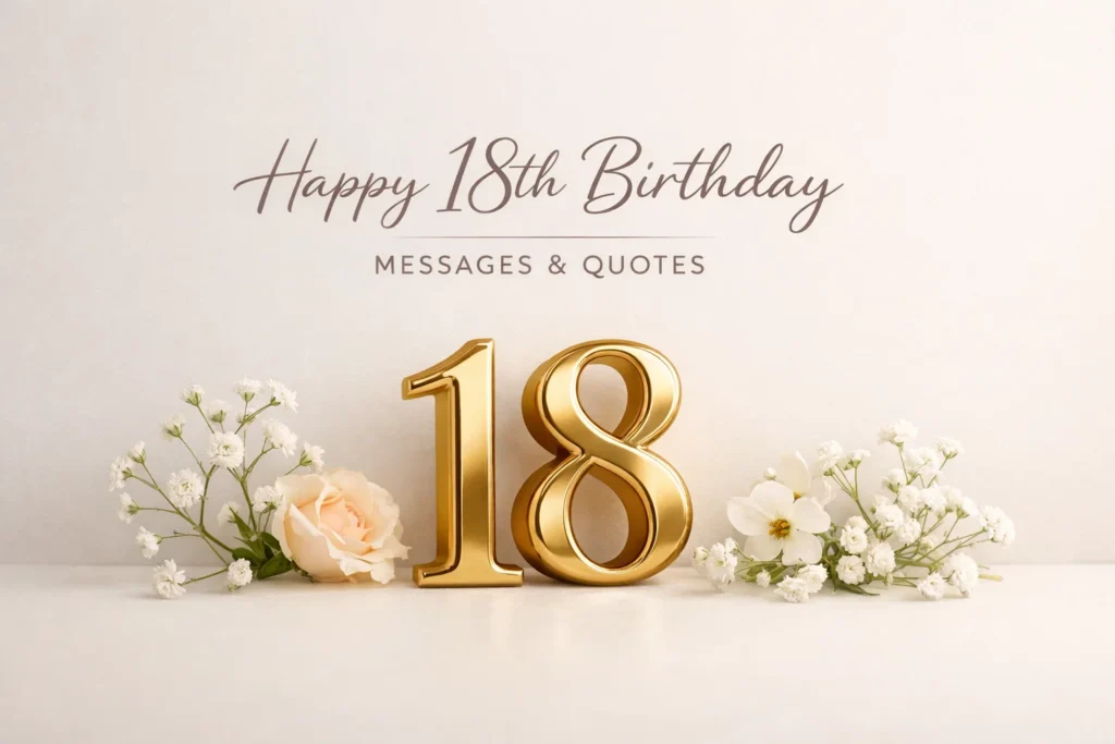 Elegant happy 18th birthday messages image with gold number 18